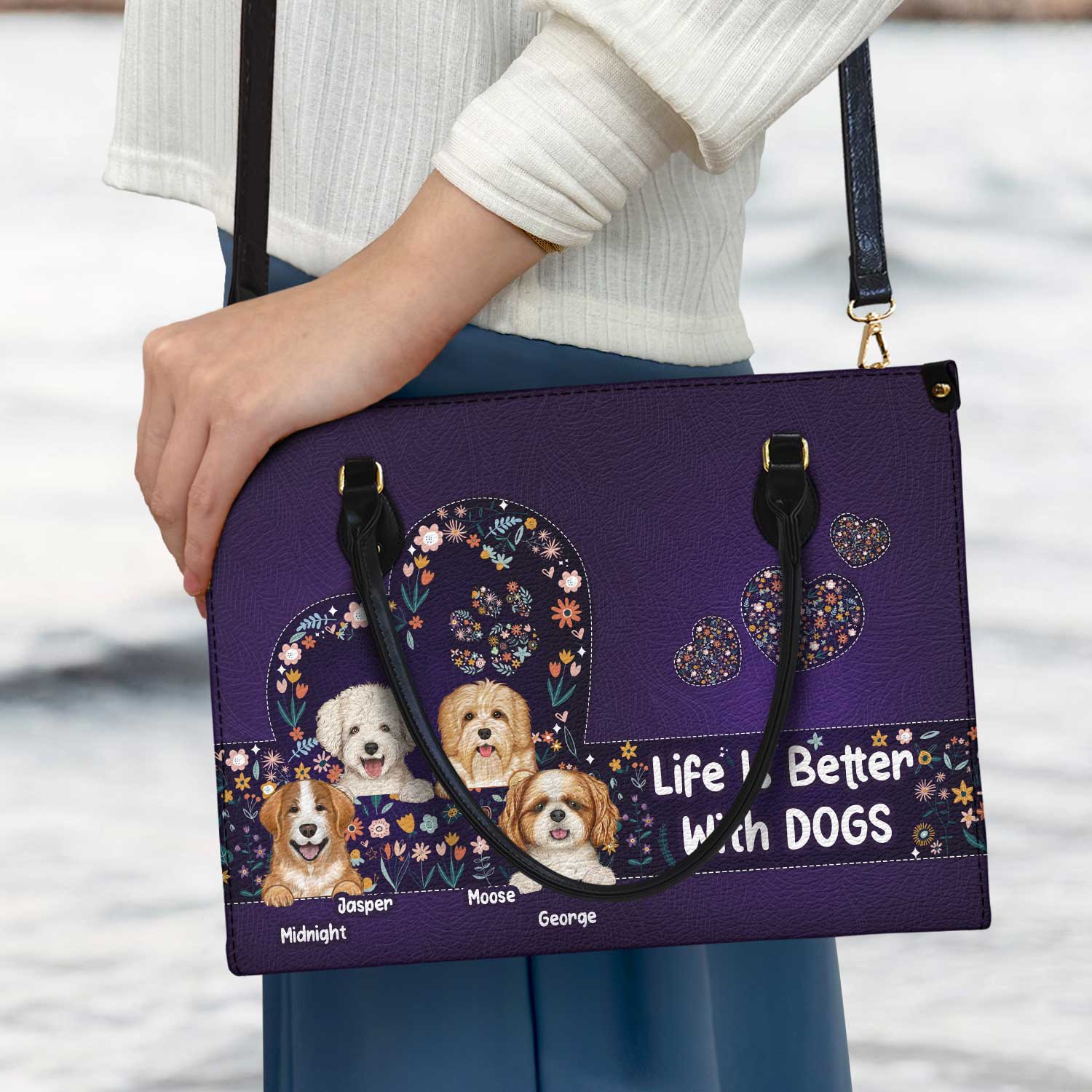 Life Is Better With Dogs - Birthday, Loving Gift For Dog Mom, Dog Lovers - Personalized Leather Bag - Image 3