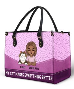 Alternative view of Cats Make Everything Better - Birthday, Loving Gift For Cat Moms, Cat Lovers - Personalized Leather Bag
