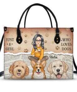 Just A Girl Who Loves Dogs - Gift For Dog Moms, Dog Lovers - Personalized Leather Bag