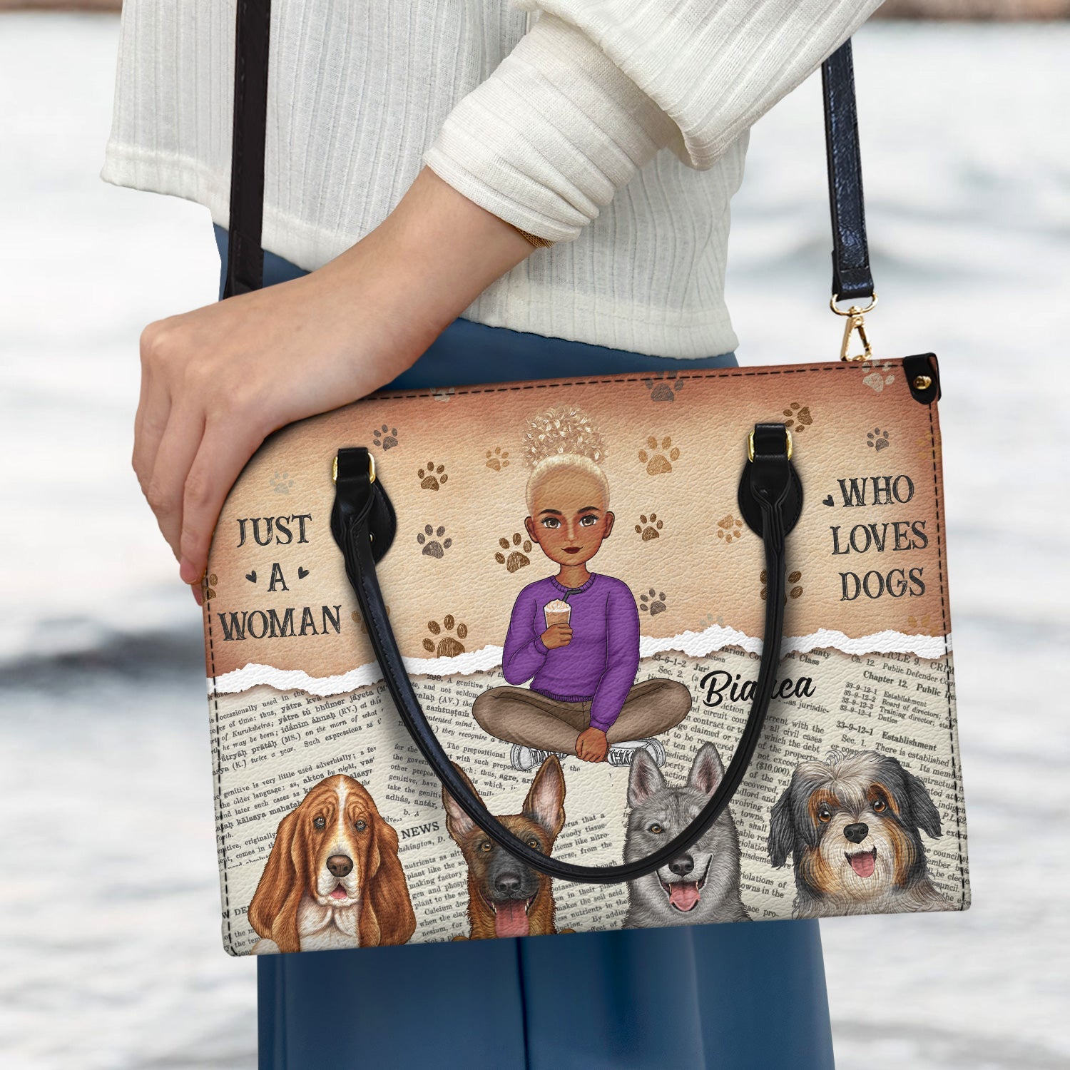 Just A Girl Who Loves Dogs - Gift For Dog Moms, Dog Lovers - Personalized Leather Bag - Image 3