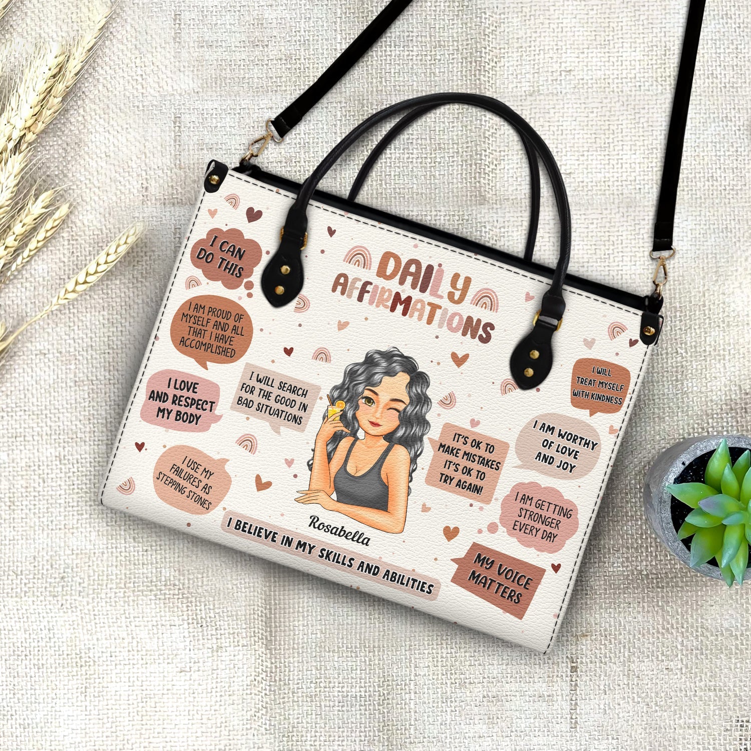 Daily Affirmations - Gift For Yourself, Girls, Women - Personalized Leather Bag - Image 4