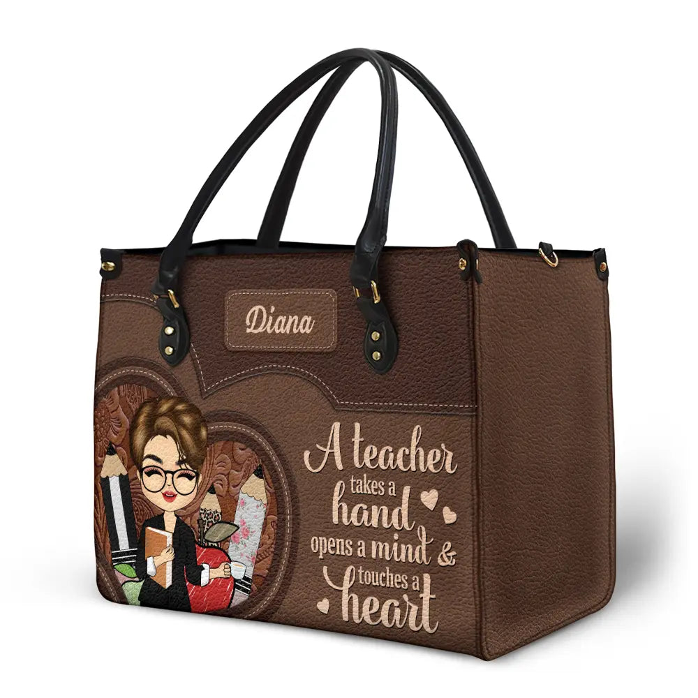 Teacher It Takes A Big Heart To Shape Little Minds - Personalized Leather Bag - Image 2