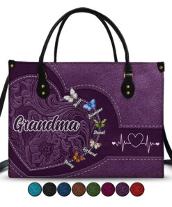 Grandma Mom Butterflies - Personalized Leather Bag