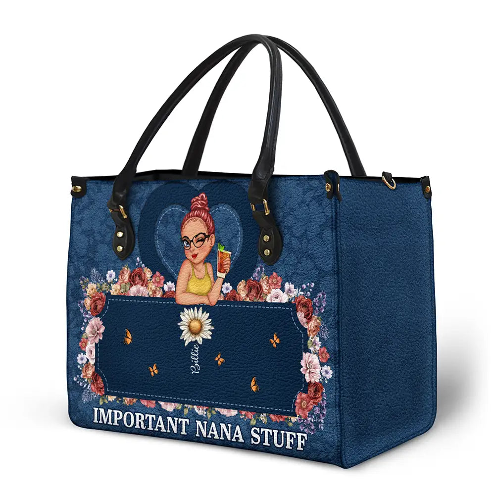 Important Nana Mom Stuff - Personalized Leather Bag - Image 2
