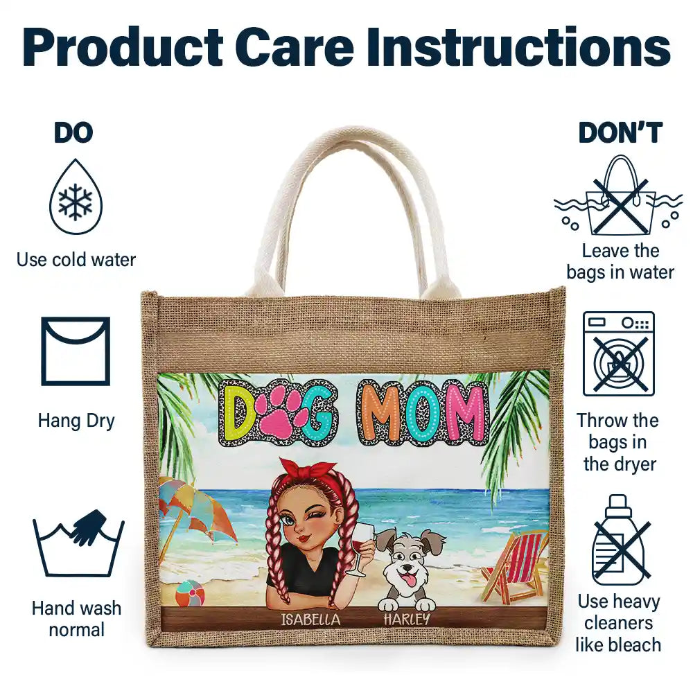 Dog Mom Cat Mom Fur Mom - Personalized Jute Tote Bag - Image 6