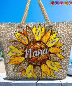 Nana Auntie Mom Family Sunflower - Personalized Beach Bag