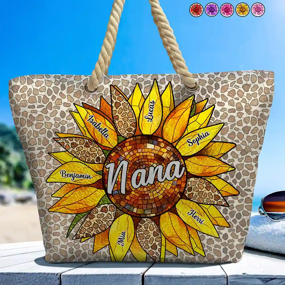 Nana Auntie Mom Family Sunflower - Personalized Beach Bag