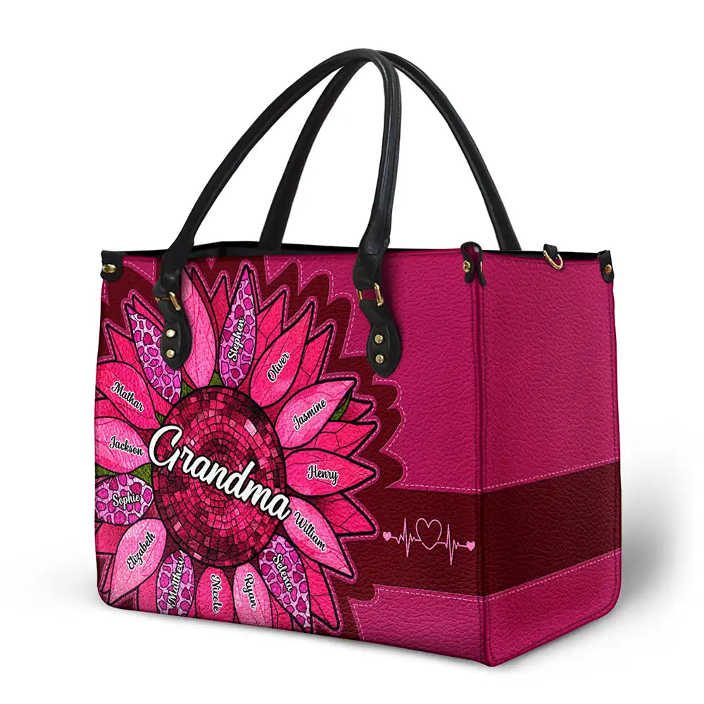 Nana Auntie Mom Family Sunflower - Personalized Leather Bag - Image 2