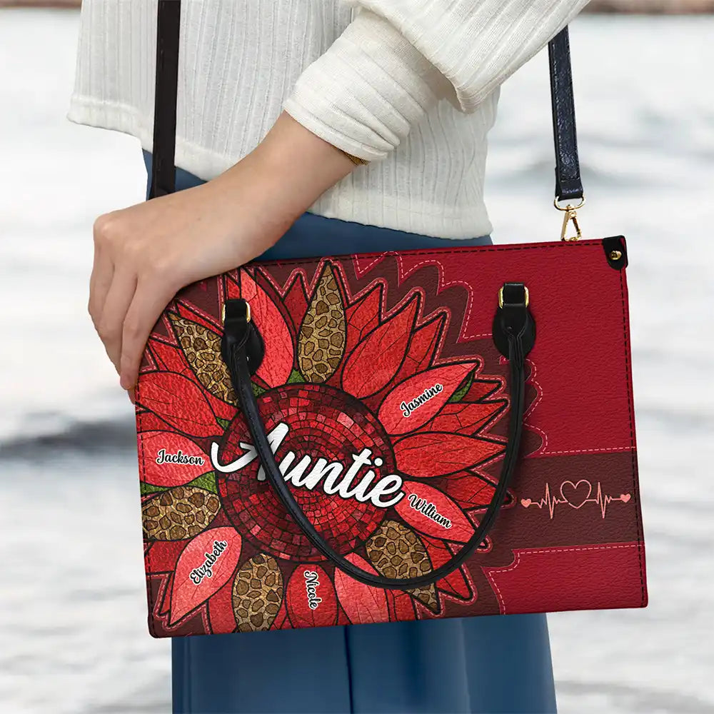 Nana Auntie Mom Family Sunflower - Personalized Leather Bag - Image 3