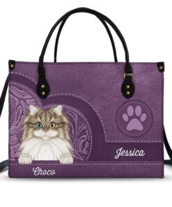 Cute Cats Aesthetic Pattern - Birthday, Loving Gift For Cat Mom, Cat Lovers - Personalized Leather Bag