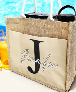 Alternative view of Monogram Name - Personalized Jute Tote Bag