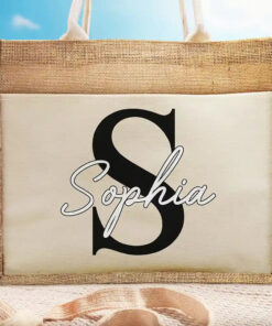 Monogram Name - Personalized Jute Tote Bag