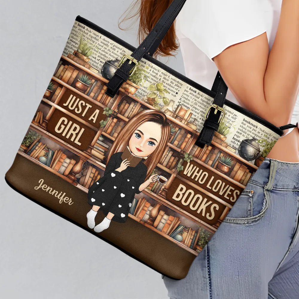 Reading Just A Girl Who Loves Books - Personalized Leather Tote Bag - Image 3