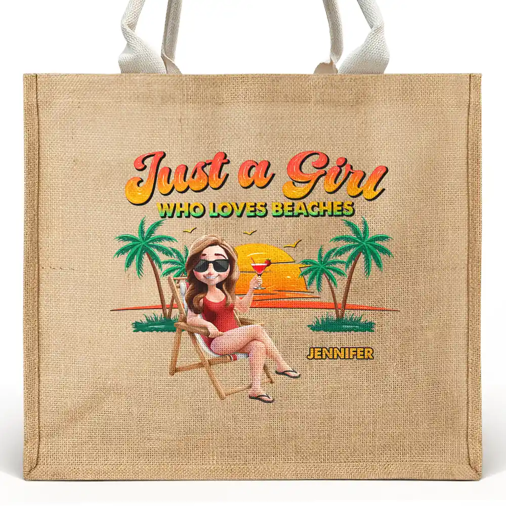 Summer Time Just A Girl Who Loves Beach - Personalized Jute Beach Bag