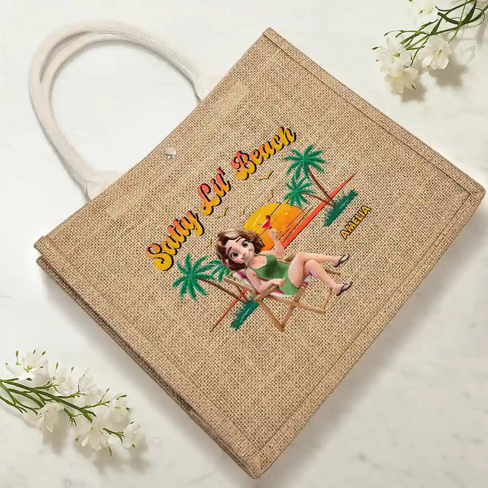 Summer Time Just A Girl Who Loves Beach - Personalized Jute Beach Bag - Image 4