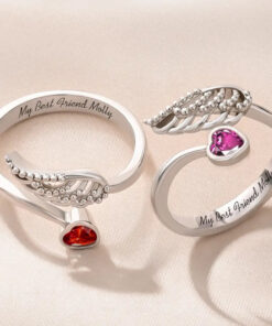 Alternative view of Sweetest Hello Hardest Goodbye - Personalized Wing And Heart Birthstone Ring