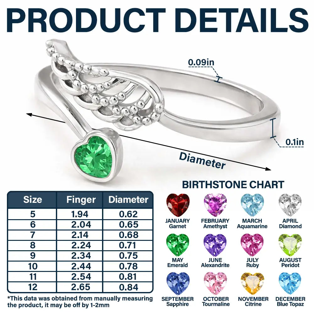 Sweetest Hello Hardest Goodbye - Personalized Wing And Heart Birthstone Ring - Image 5