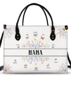 Butterfly Grandma - Gift For Grandma - Personalized Leather Bag