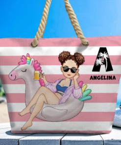 Girl On Float Monogram - Personalized Beach Bag
