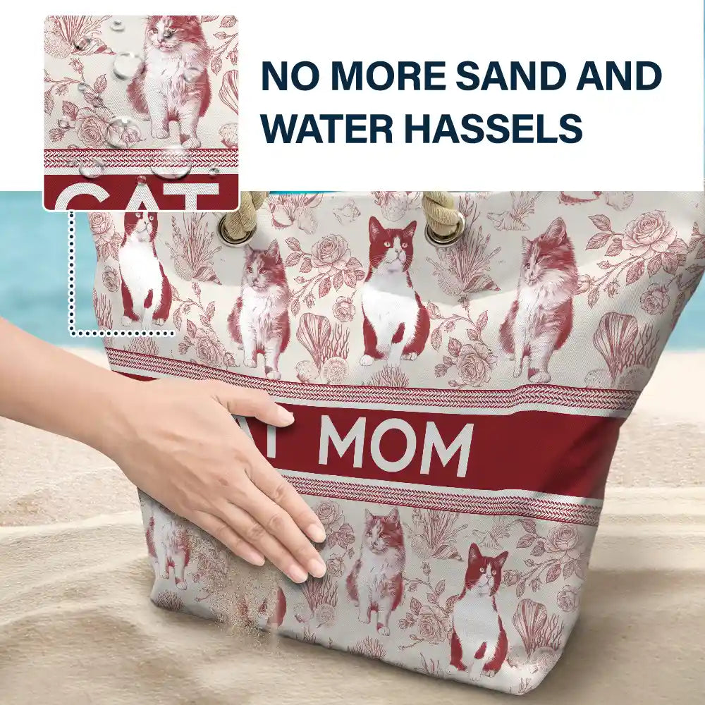 Custom Photo Pencil Sketch Art Dog Mom Pet Mom Toile Pattern - Personalized Beach Bag - Image 7