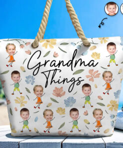 Custom Photo Grandma Things - Personalized Beach Bag