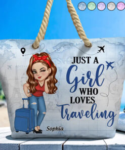Just A Girl Who Loves Traveling Beach Vacation - Personalized Beach Bag
