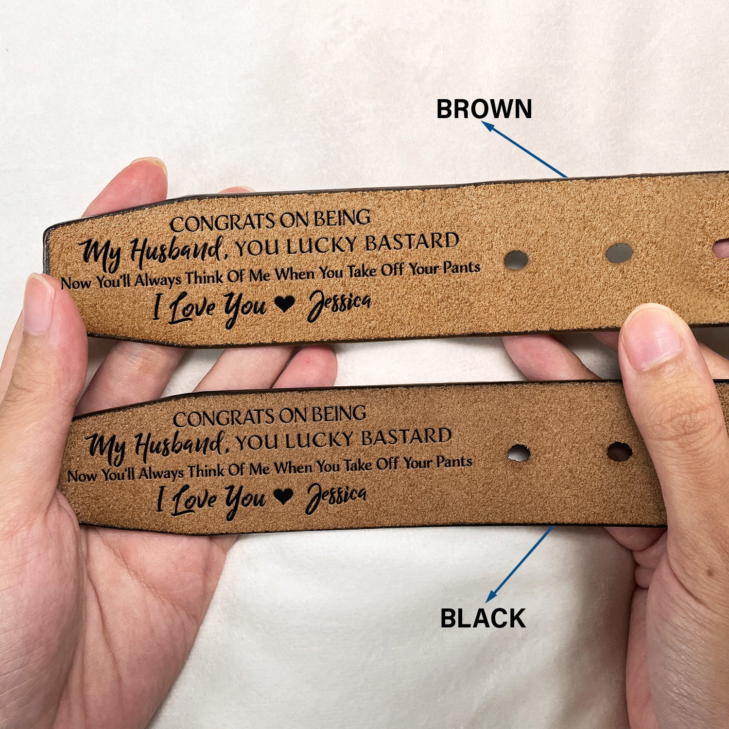 Congrats On Being My Husband You Lucky - Funny Gift For Hubby, Boyfriend, Spouse, Fiance, Dad Gift - Personalized Engraved Leather Belt - Image 2