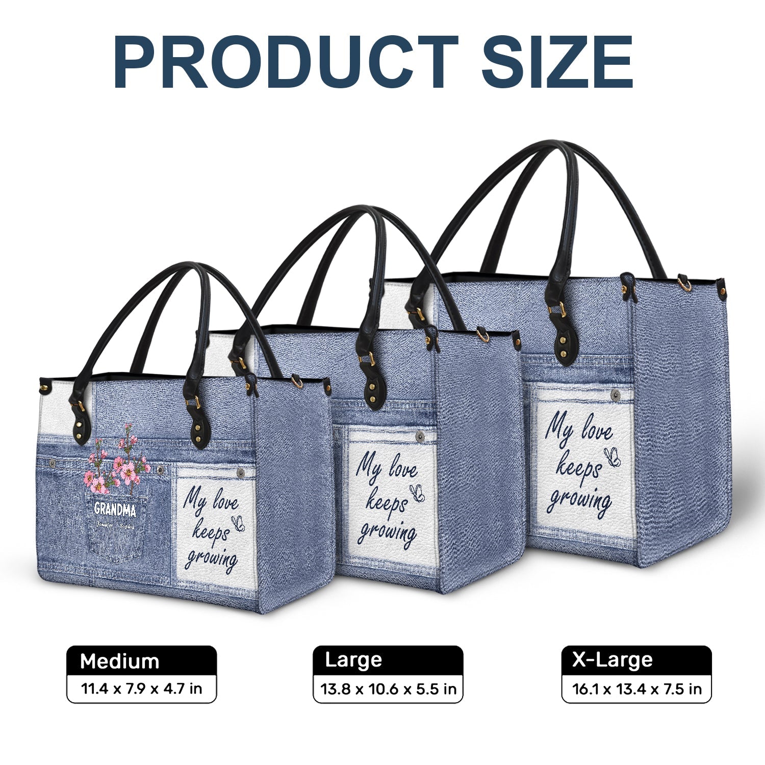 My Love Keeps Growing - Gift For Grandma And Mother - Personalized Leather Bag - Image 6