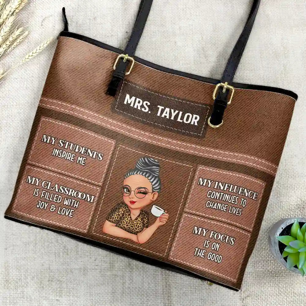 Teacher Inspiration - Personalized Leather Tote Bag - Image 4