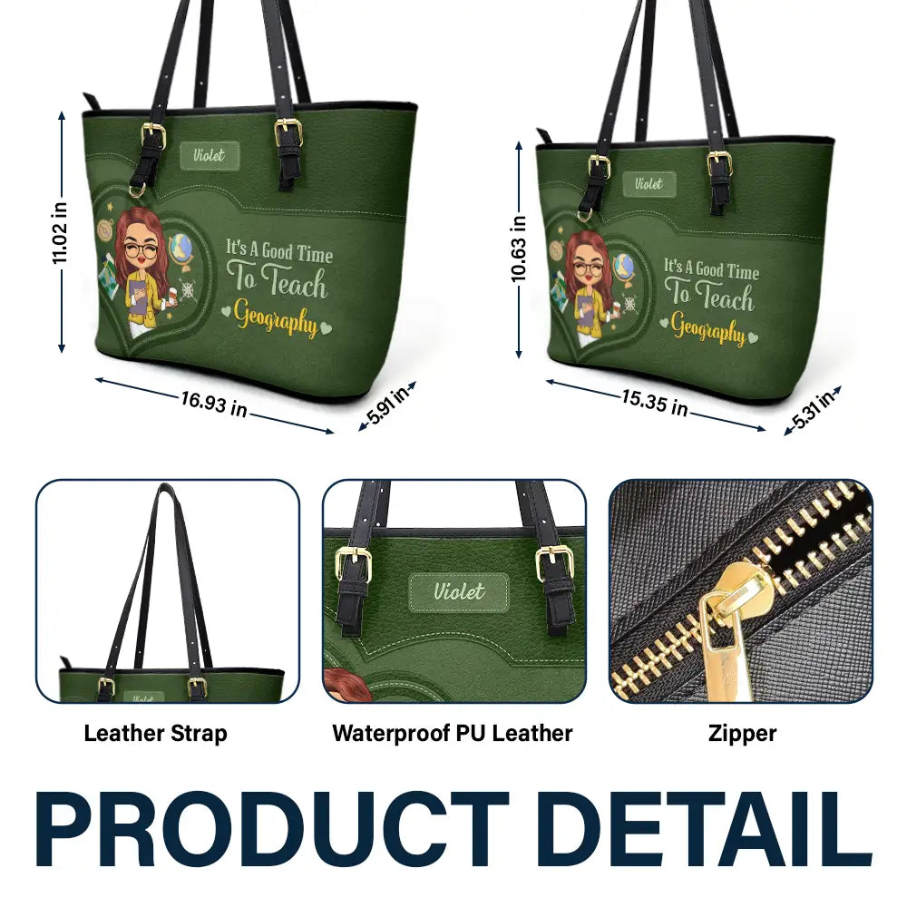 Teacher It's a Good Time to Teach - Personalized Leather Tote Bag - Image 6