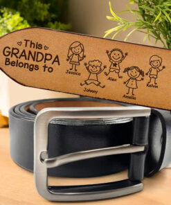 This Grandpa Dad Belongs To Kids Pet - Personalized Engraved Leather Belt