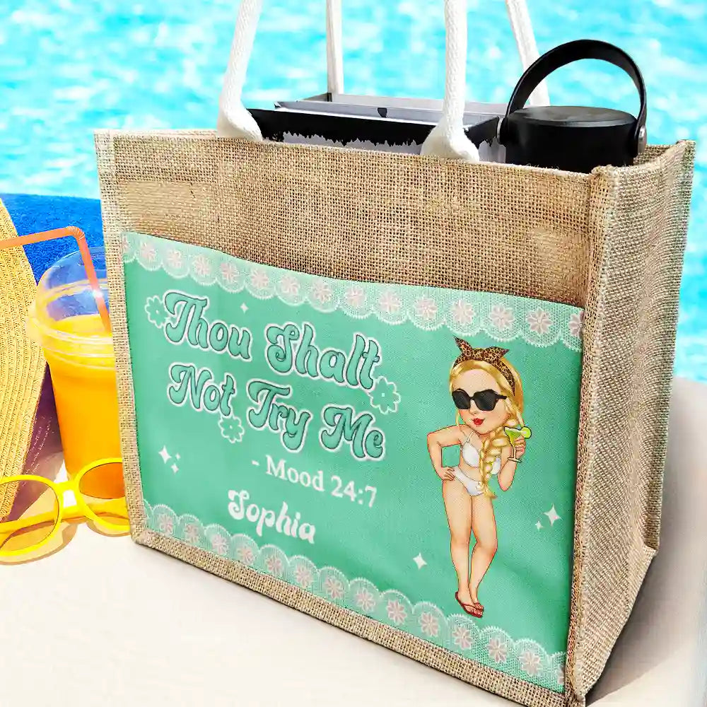 Thou Shalt Not Try Me Mood - Personalized Jute Tote Bag - Image 2