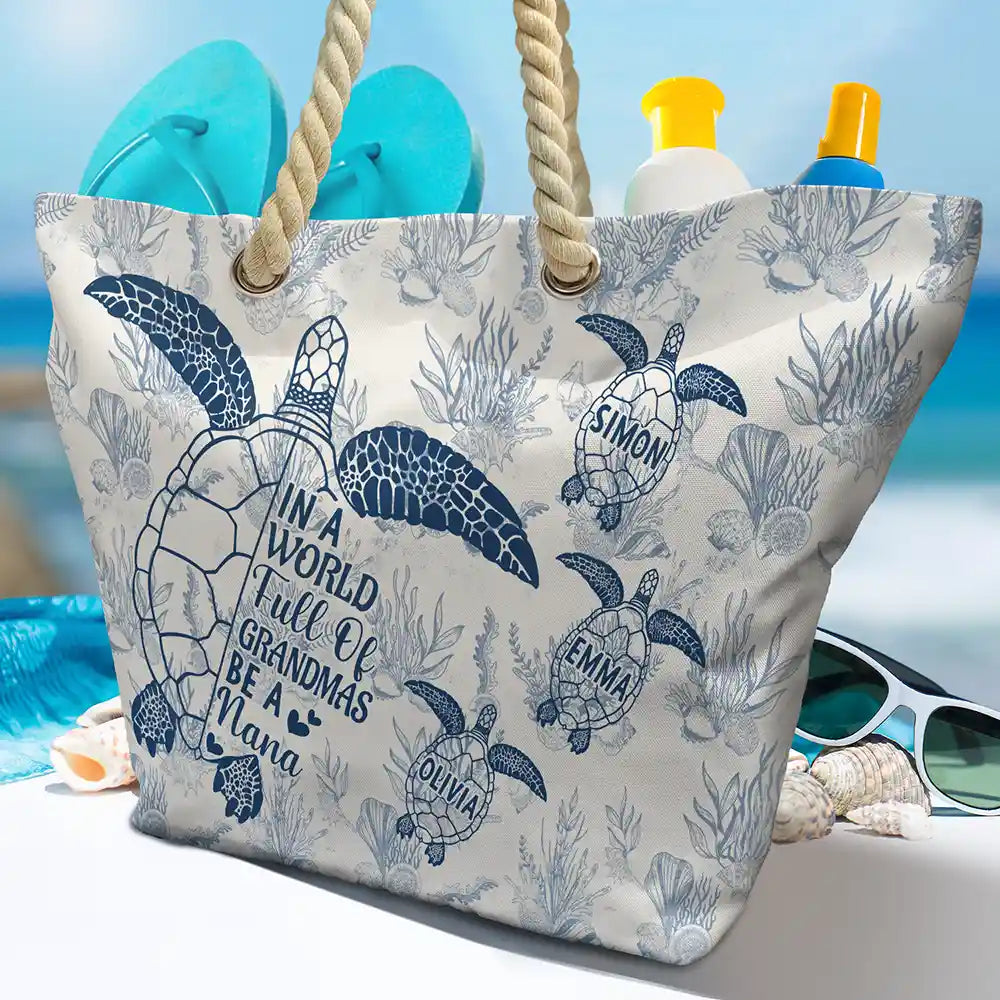 Toile De Jouy World Full Of Grandmas - Personalized Beach Bag - Image 4