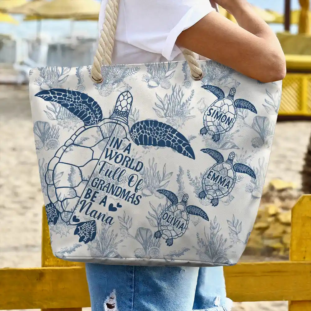 Toile De Jouy World Full Of Grandmas - Personalized Beach Bag - Image 3