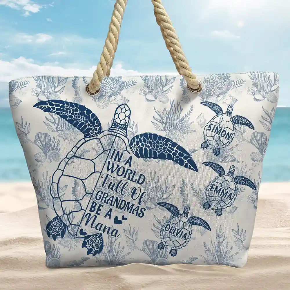 Toile De Jouy World Full Of Grandmas - Personalized Beach Bag - Image 2