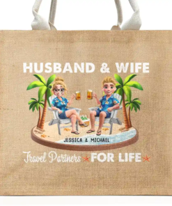 Travel Partners For Life - Personalized Jute Beach Bag