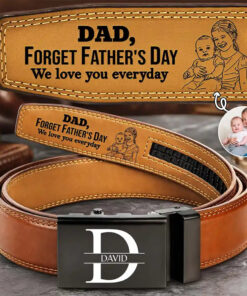 Custom Photo Outline Sketch Forget Father's Day We Love You Everyday - Personalized Leather Belt With Engraved Buckle
