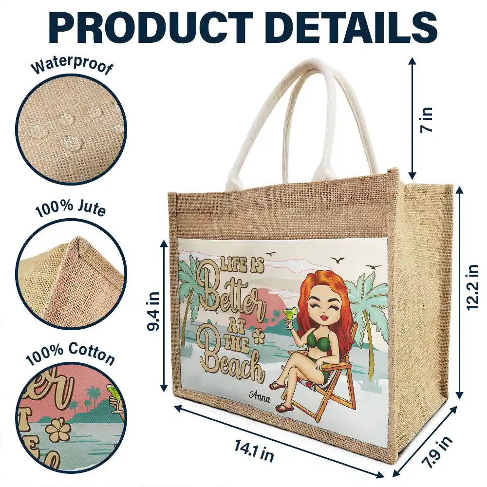 The Beach Is Calling And I Must Go - Personalized Jute Tote Bag - Image 4