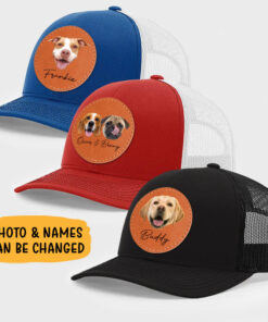 Alternative view of Photo Face Cutout Hat, Personalized Trucker Leather Patch Hat, Gifts For Dad, Custom Photo