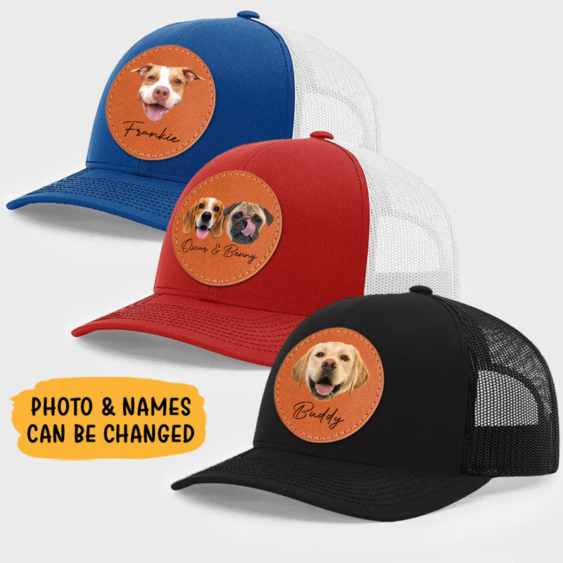 Photo Face Cutout Hat, Personalized Trucker Leather Patch Hat, Gifts For Dad, Custom Photo - Image 2