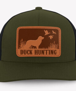 Dog Hunting Duck Hat, Personalized Trucker Leather Patch Hat, Gift For Dad